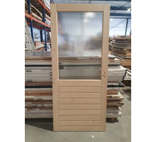 Voorraad  Achterdeur ML 459 met draadglas en slotgat, kruk en cilinder gat boring.  L3.  93 x 211.5 ( 001 )